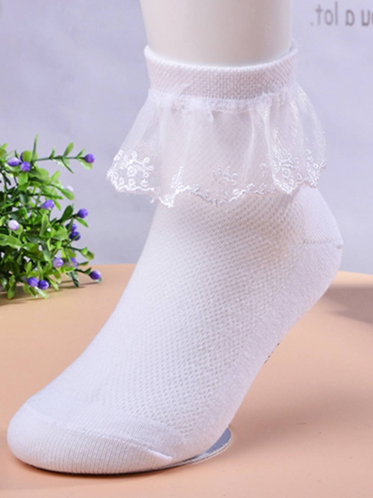 Girls' professional Latin dance socks white lace lace cotton socks children's children's competition practice dance socks