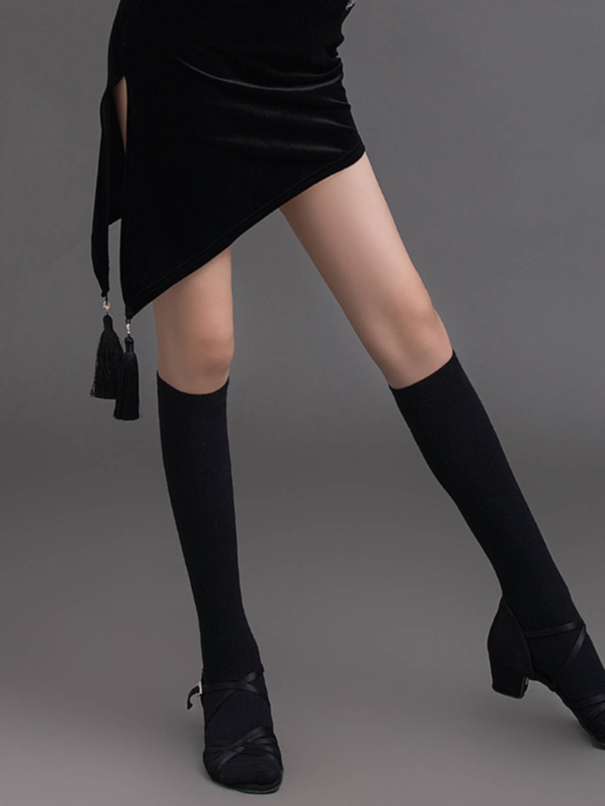 Latin dance socks, socks, black Latin socks, black socks over knee socks, children