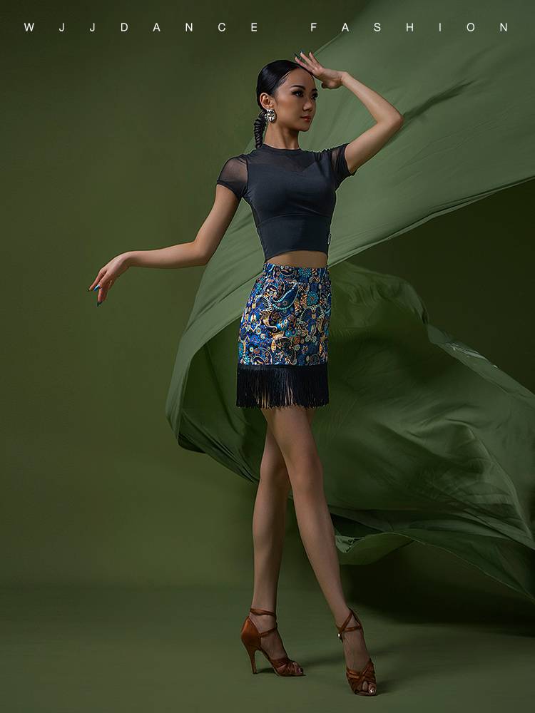 Wjjdance Latin dance skirt Female adult 2024 new printed streaming Soviet national standard skirt training service major