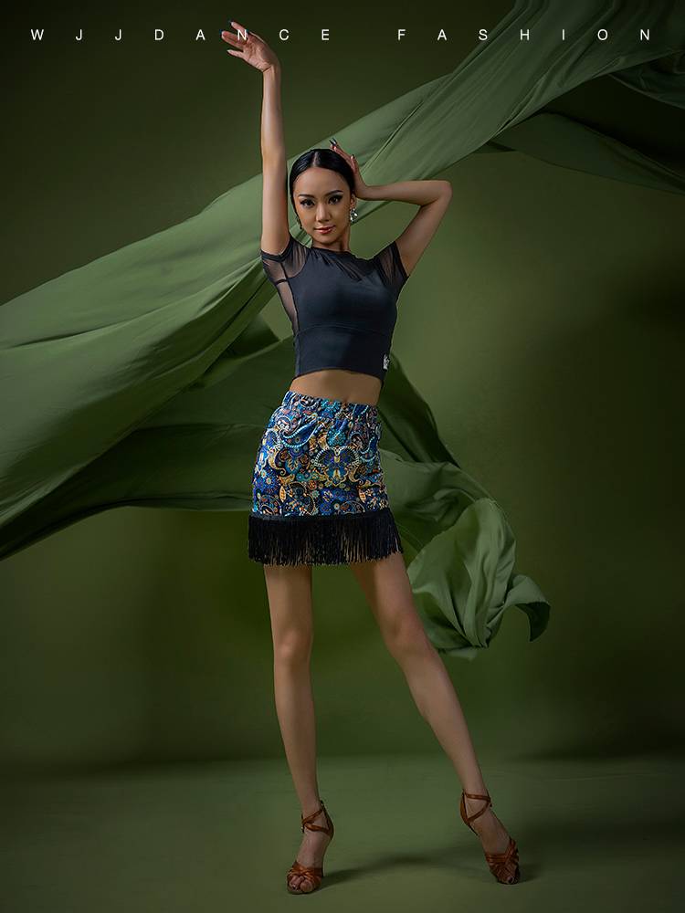 Wjjdance Latin dance skirt Female adult 2024 new printed streaming Soviet national standard skirt training service major