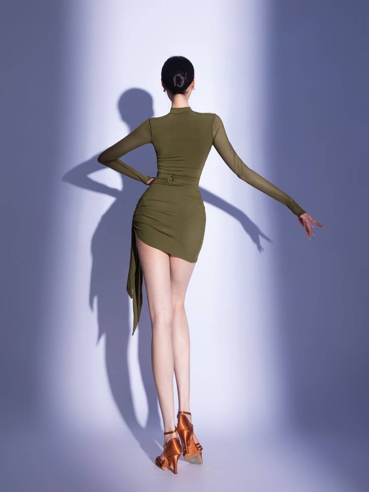 Conny Connilin dance practice service female adult conjoined long -sleeved half -body skirt performance set