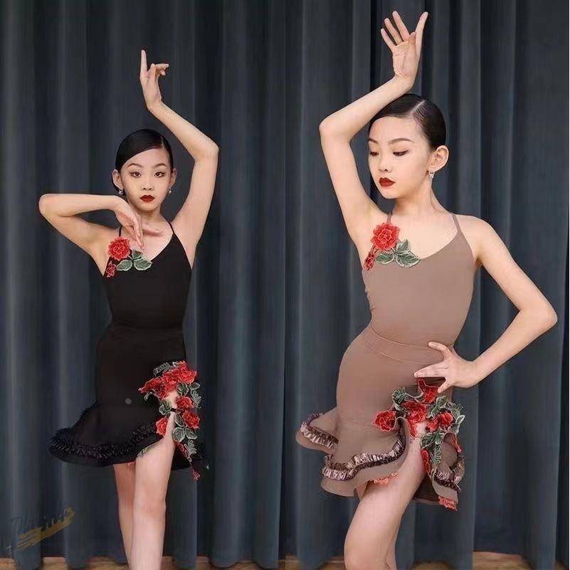 Girls Latin Dance Training Dress Performance Professional New Summer Sling Children Practice Latin Dance Skirt