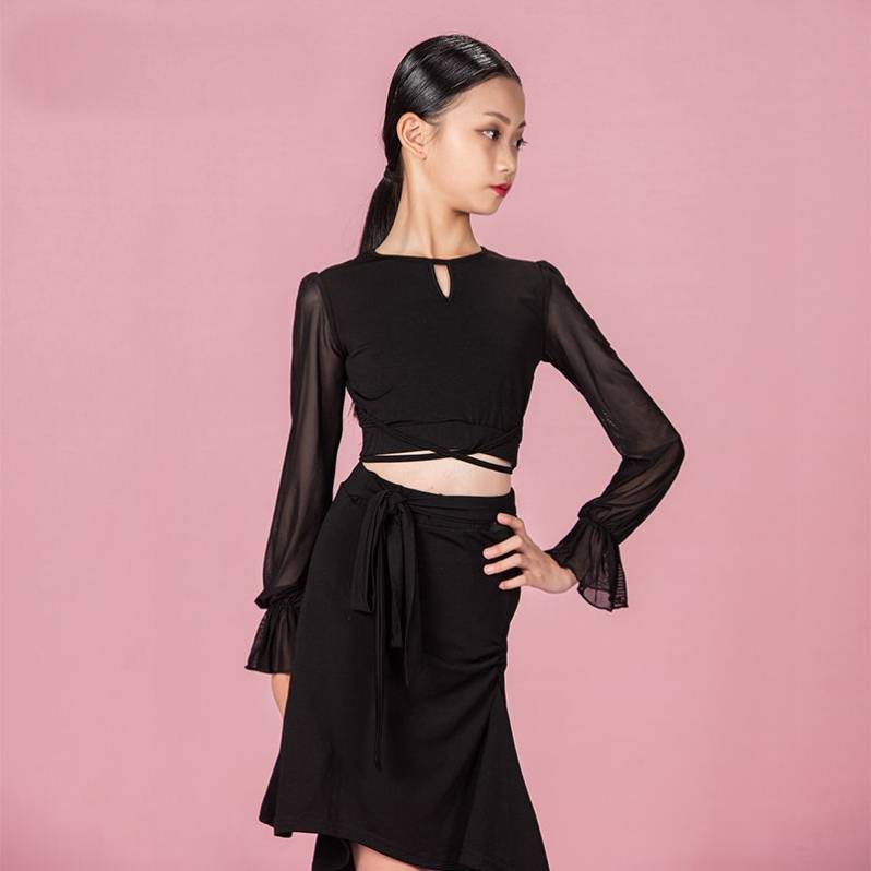 Children's Latin dance clothing girls perform the latest professional high -end children's performance Latin dance skirt split