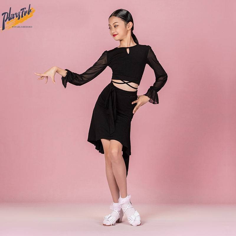 Children's Latin dance clothing girls perform the latest professional high -end children's performance Latin dance skirt split