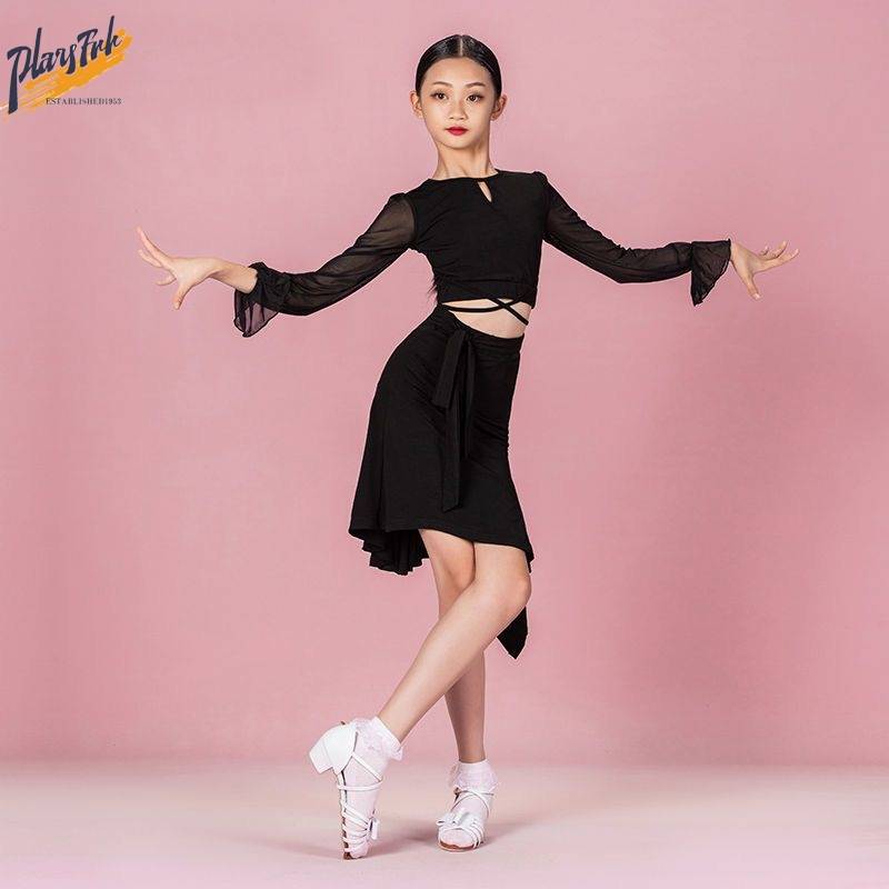 Children's Latin dance clothing girls perform the latest professional high -end children's performance Latin dance skirt split