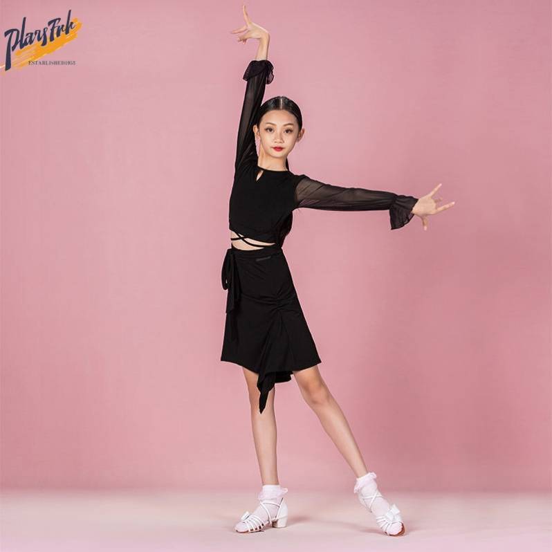 Children's Latin dance clothing girls perform the latest professional high -end children's performance Latin dance skirt split