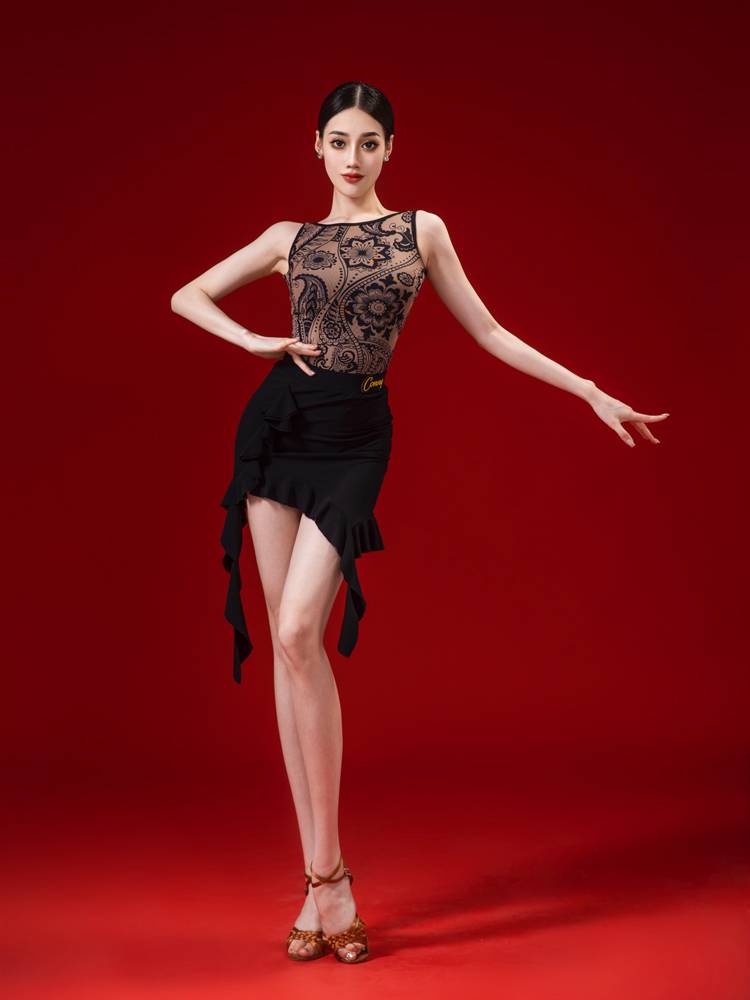 Conny Latin dance skirt female dance dance training uniform uniform national standard modern dance skirt black