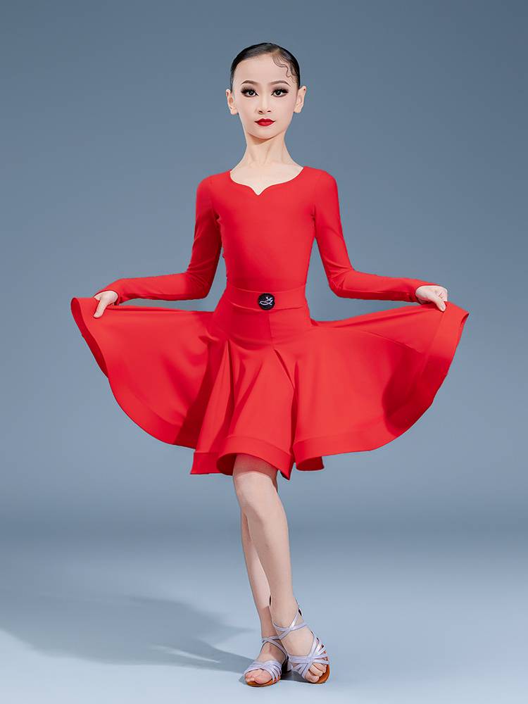 2024 new Latin dance contest service girl long sleeve sleeve middle finger division professional regulations for children's test show