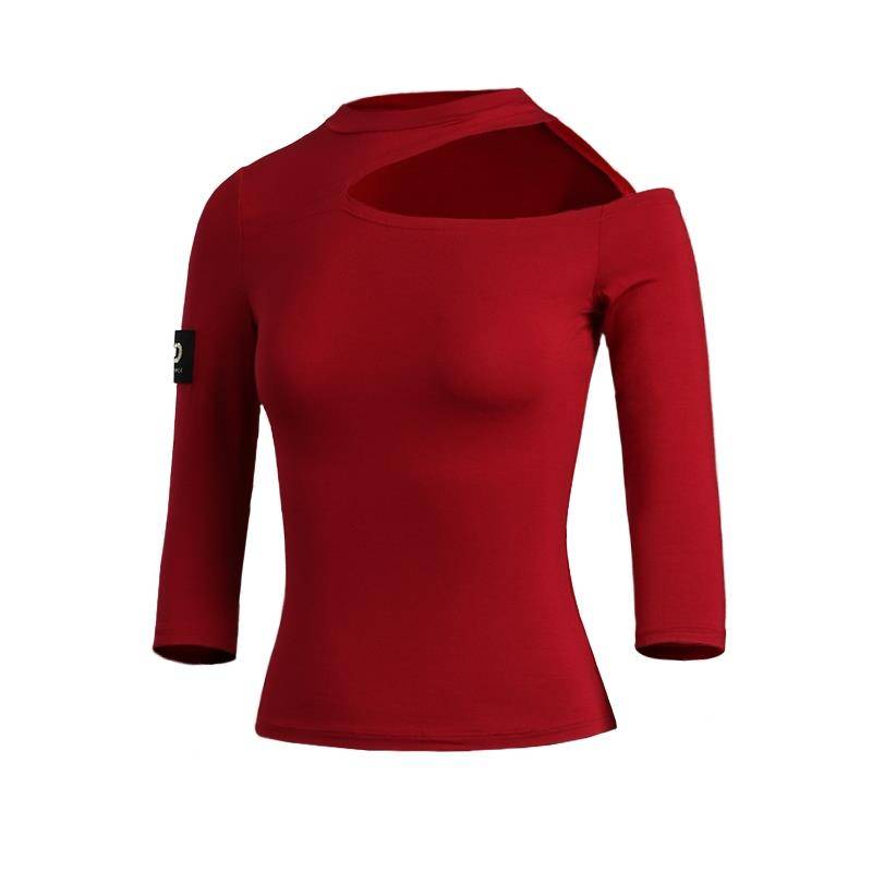 Little Jasmine Dance top 2024 new female red mid -sleeved dance service national standard dance body dancing practice service