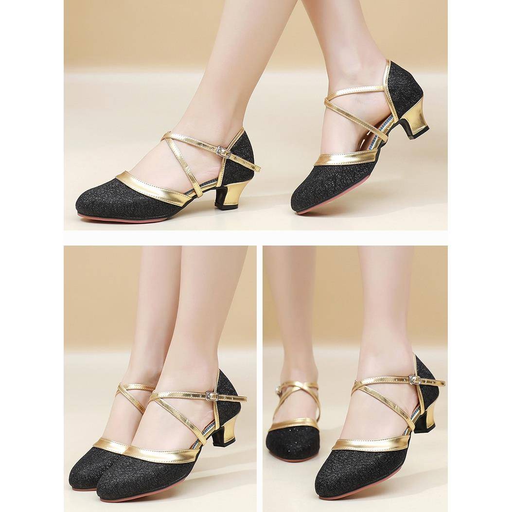 2024 new shoes female adult soft bottom flash shoe gold sequins, Latin dance and Baotou friends, modern China Plaza dance