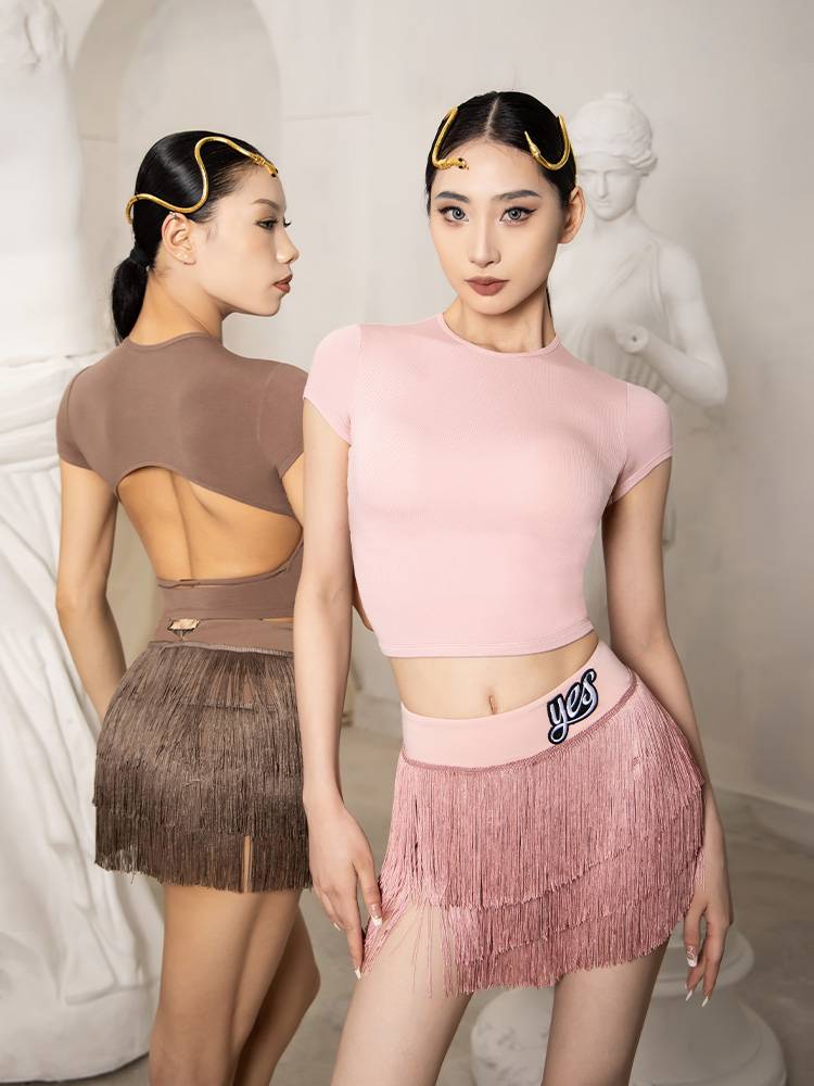 YES Latin Dance clothing practice service adult female 2024 new dance clothing summer national dance short sleeve top yd100