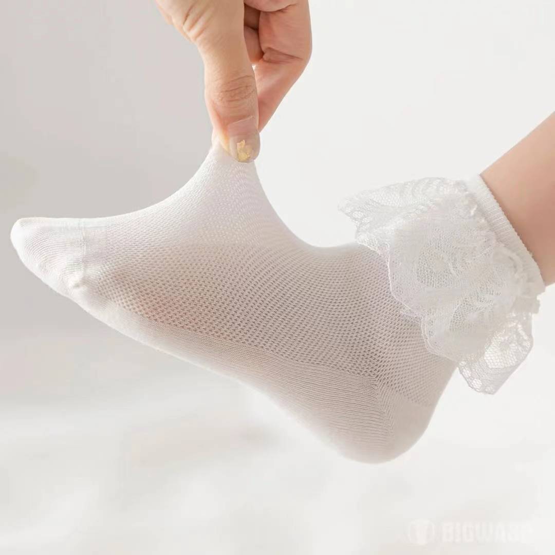 Latin dance socks spring and summer thin children's test competition lace princess white with leather shoe cotton dance lace socks