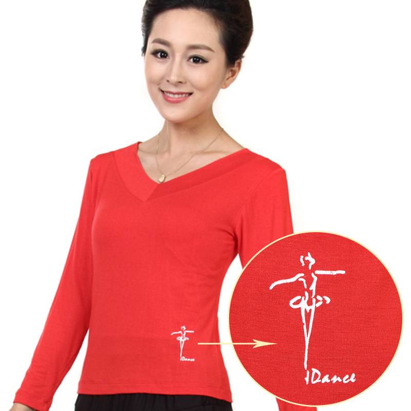 Durafen Plaza Dance Short Sleeve Top Moroner Cotton Dance Server Middle -aged and Elderly Dance Dance Latin Dance top