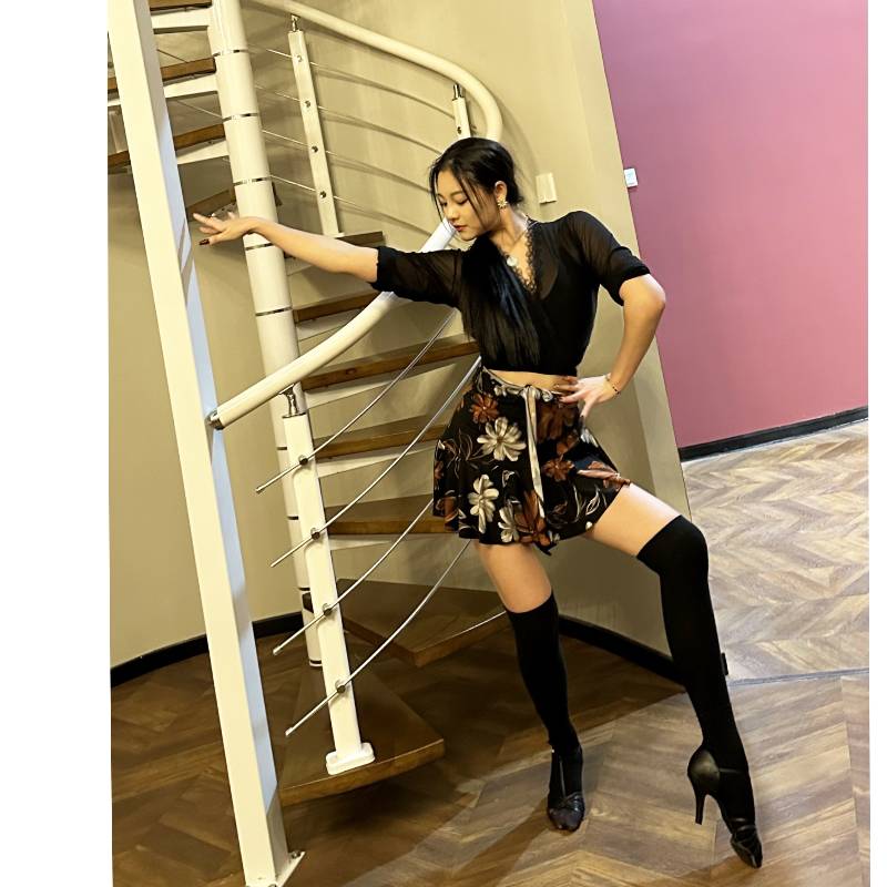 Bao hip lace skirt] Latin dance skirt flowers, one -piece mini towel practice clothes practice half -body skirt l460