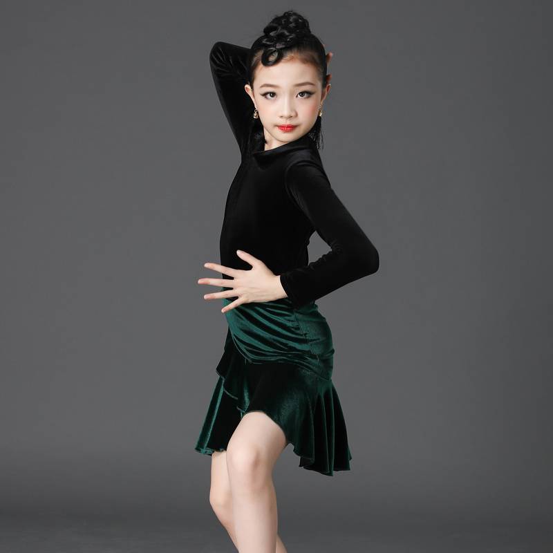 2022 Girls and Children's New Latin Dance Dance Fun Leader Autumn and Winter Latin Standard Standardment Standard for Latin Performance Clothing