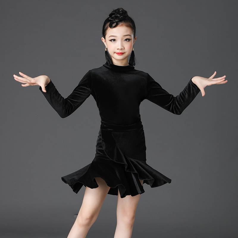 2022 Girls and Children's New Latin Dance Dance Fun Leader Autumn and Winter Latin Standard Standardment Standard for Latin Performance Clothing