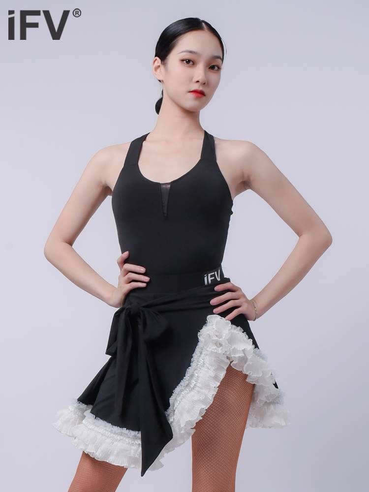 Latin dance half skirt IFV new female adult dance performance practice clothing art kiosi lace lace skirt