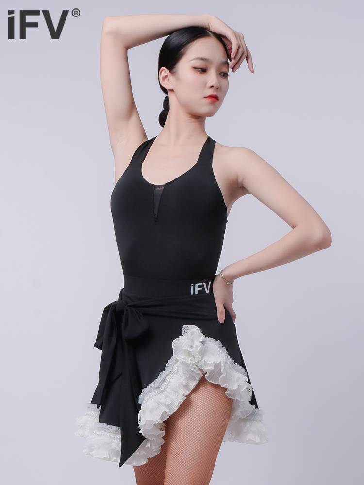 Latin dance half skirt IFV new female adult dance performance practice clothing art kiosi lace lace skirt