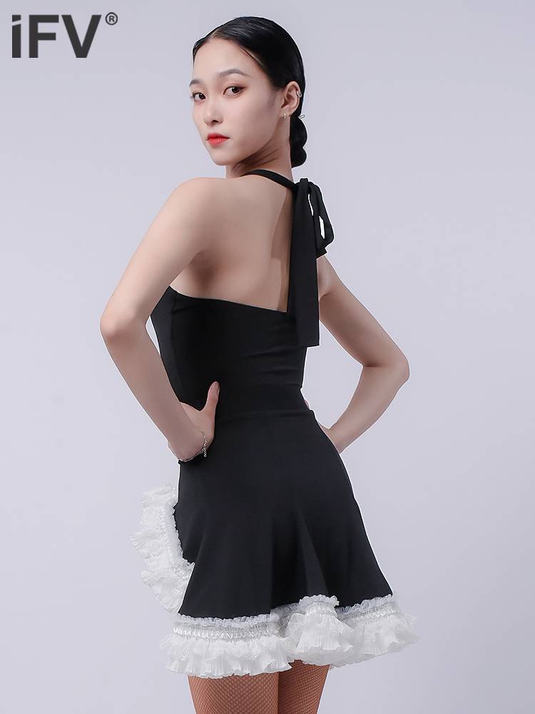 Latin dance half skirt IFV new female adult dance performance practice clothing art kiosi lace lace skirt