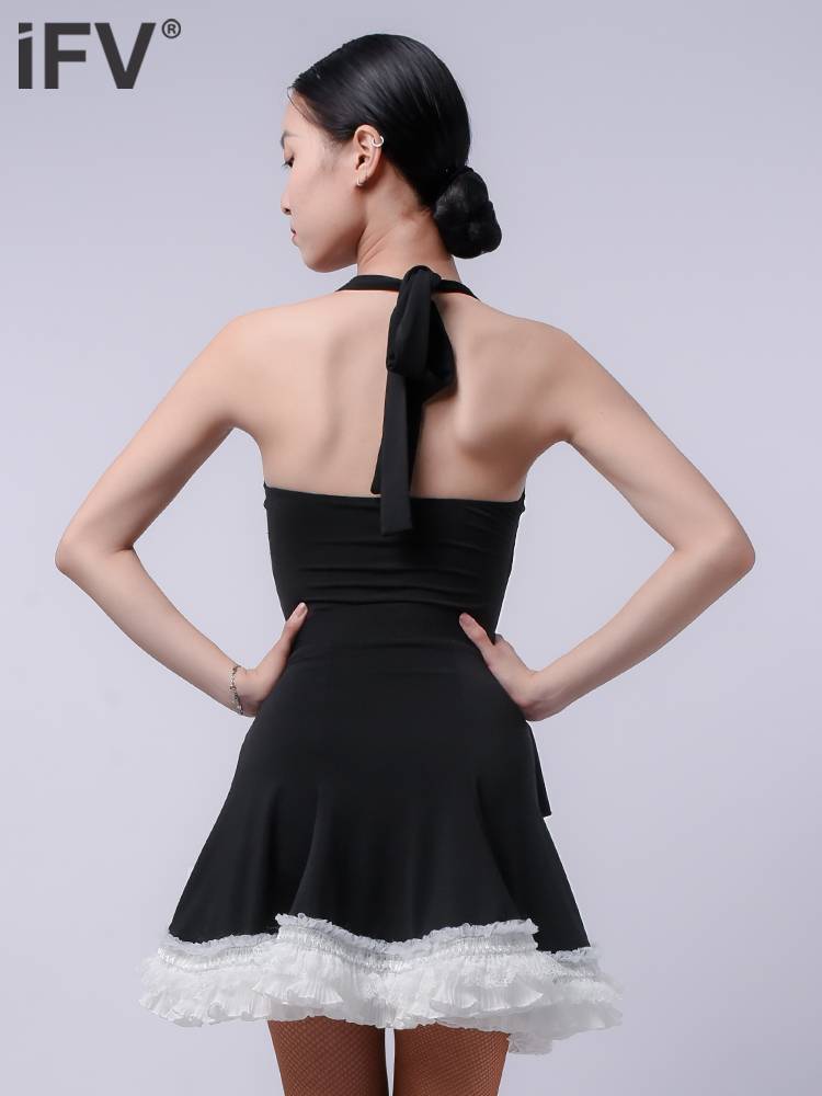 Latin dance half skirt IFV new female adult dance performance practice clothing art kiosi lace lace skirt