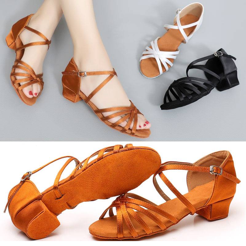 Children's Latin Dance Shoes Girl Baldling Dance First Scholars Children's Standard Dance Shoes Medium Low Heel Soft -bottom Dance Shoes White