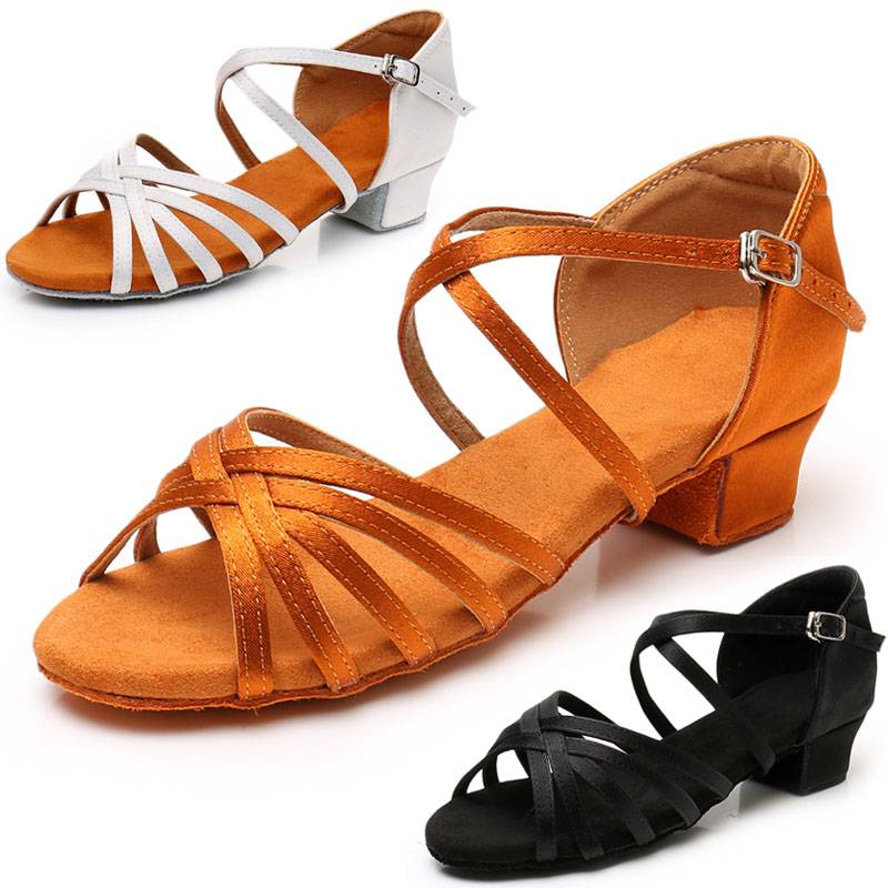 Children's Latin Dance Shoes Girl Baldling Dance First Scholars Children's Standard Dance Shoes Medium Low Heel Soft -bottom Dance Shoes White