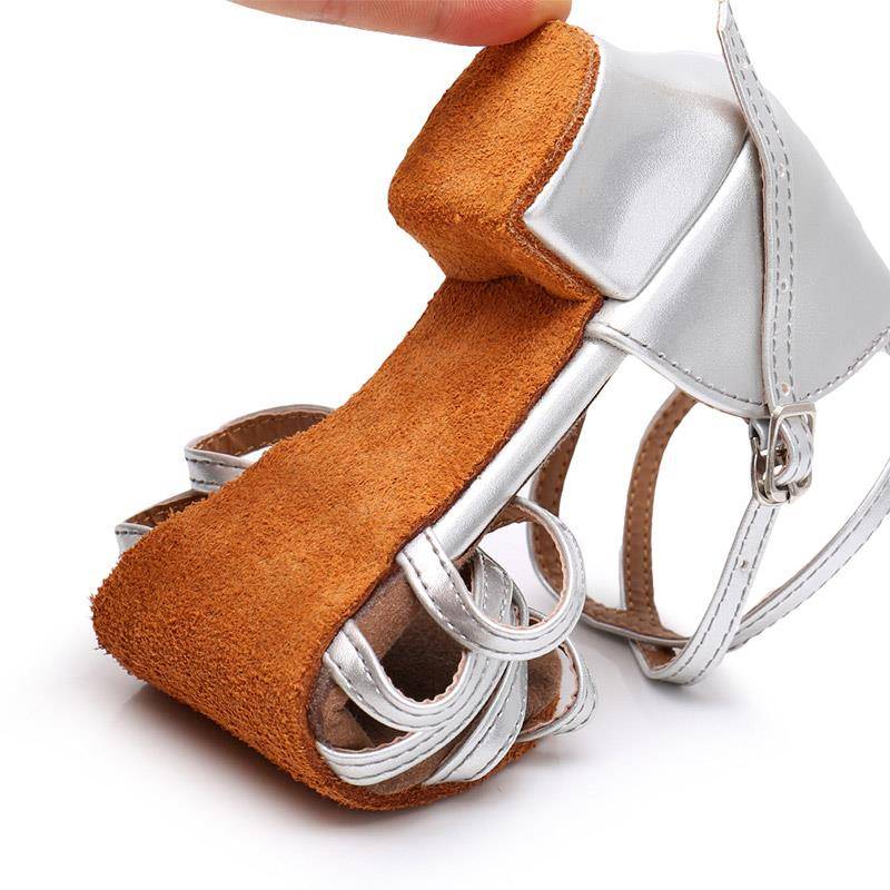 Sanzha new white children's Latin dance shoes soft soles satin dance shoes high heel national standard dance test dance