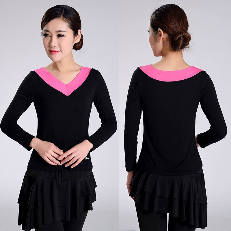 Square dance clothing top Modal new spring and summer V -neck long sleeve Latin dance clothing adult practice service girl