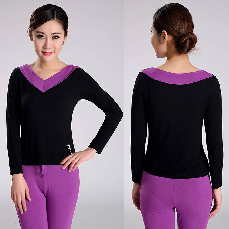Square dance clothing top Modal new spring and summer V -neck long sleeve Latin dance clothing adult practice service girl