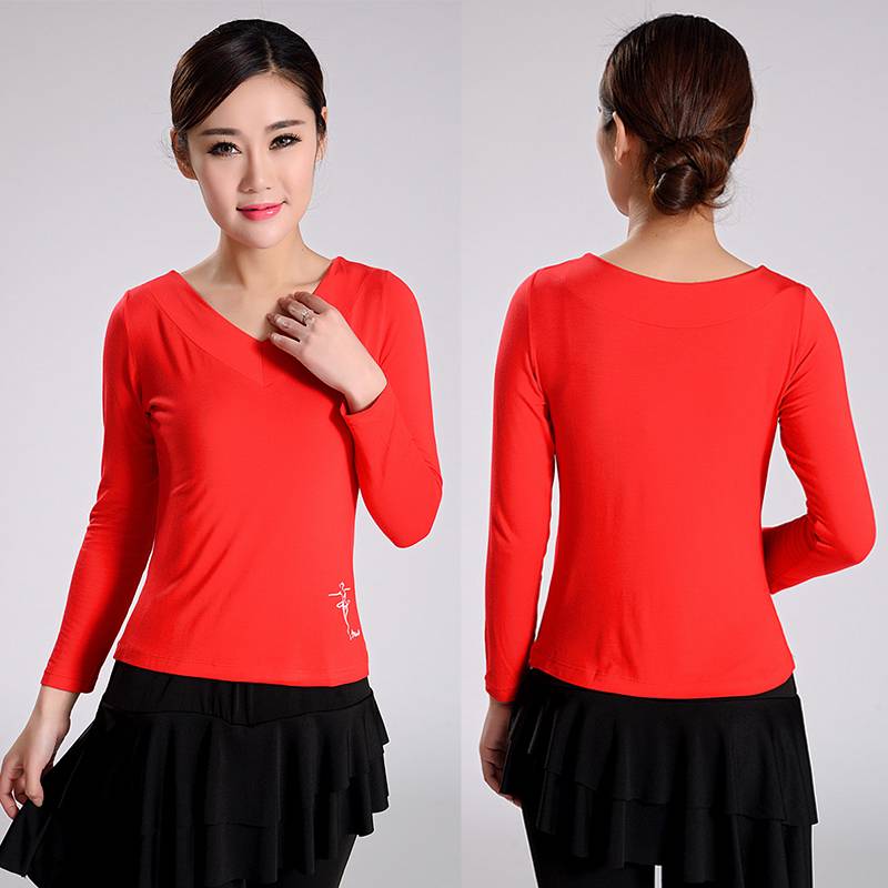 Square dance clothing top Modal new spring and summer V -neck long sleeve Latin dance clothing adult practice service girl