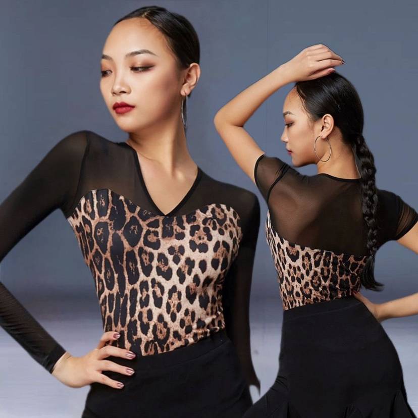 New Latin dance service V-neck top female adult new long-sleeved dance dance dance practice service A1069-2