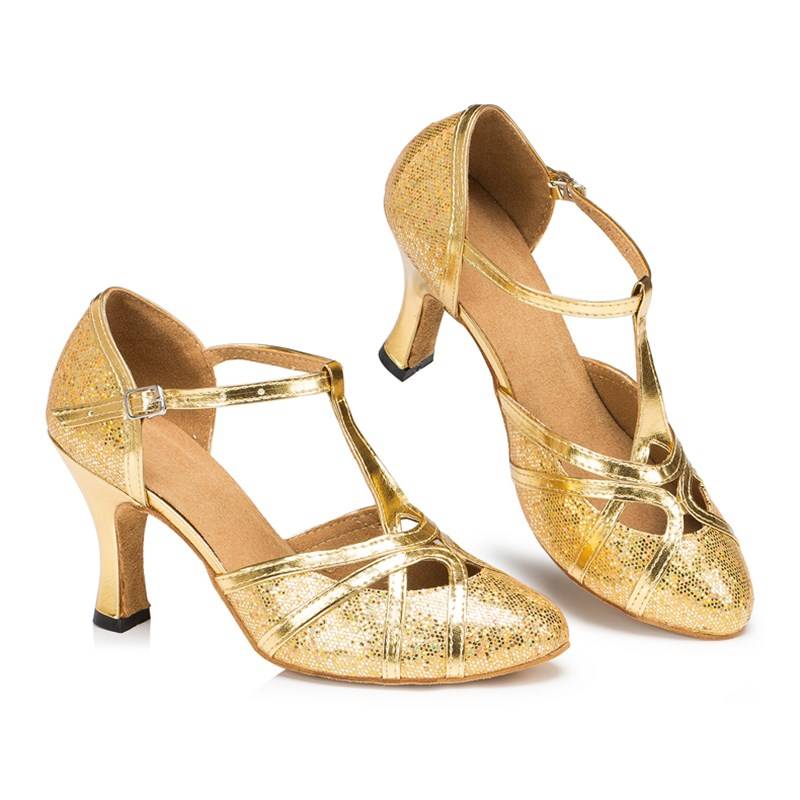 Baotou Latin Dance Shoes Female Adult Golden Q Sencest Plaza Dance Shoes Dance Mid -Heel Performance Performance Shoes Soft