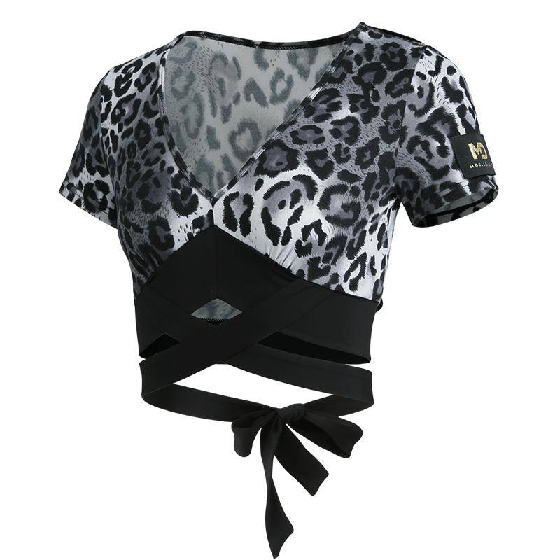 Little Jasmine Latin Dance Series Female Leopard Tale Short Sleeve Sexy Practice Professional Adult Dance Clothing