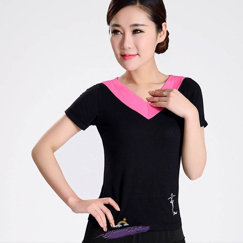 Spring and Summer Mador Plaza Dance Clothing Top Latin Dance Short -sleeved V -neck Adult Practice Dancing Woman