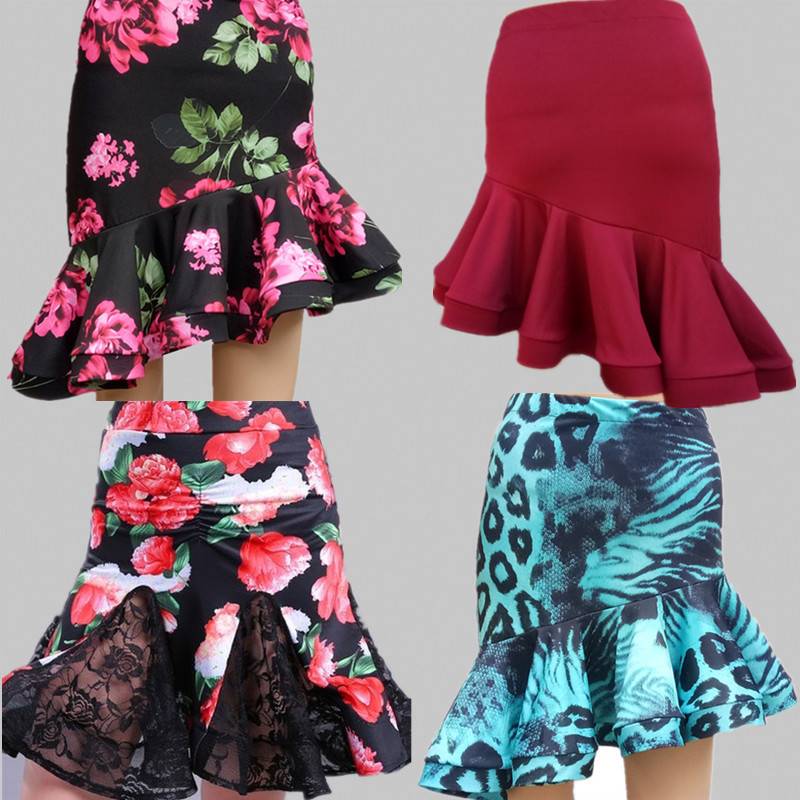 Latin dance skirt hip skirt lace fishtail skirt Latin dance dance skirt women's performance clothes printed fish bone skirt