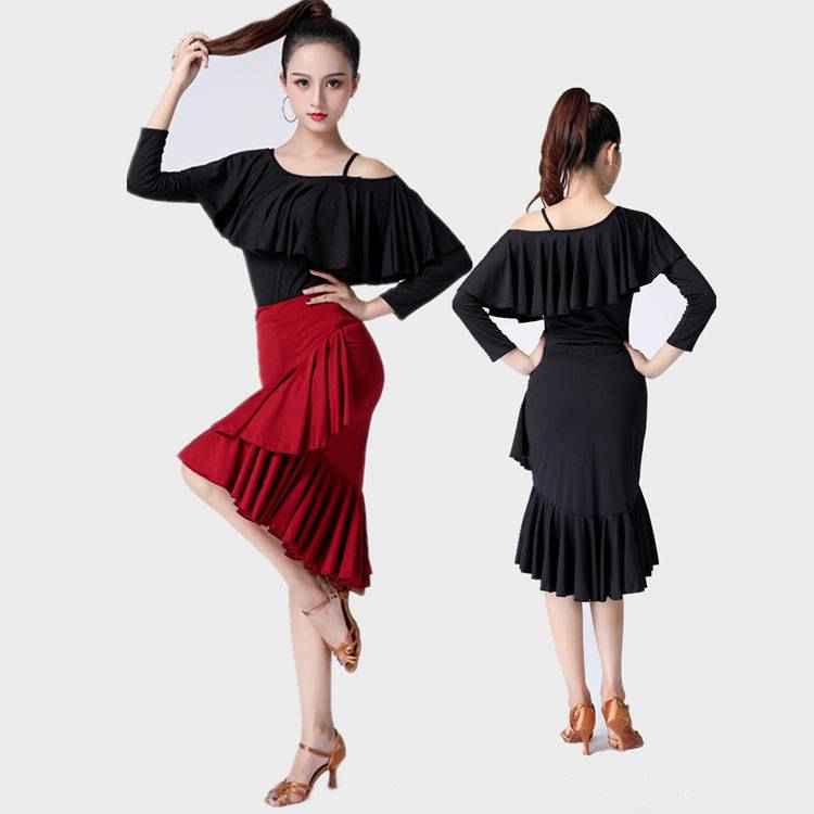 Latin dance skirt women's adult performance exercise service bag hip hip hip hip -hip dumping long skirt dance under dance