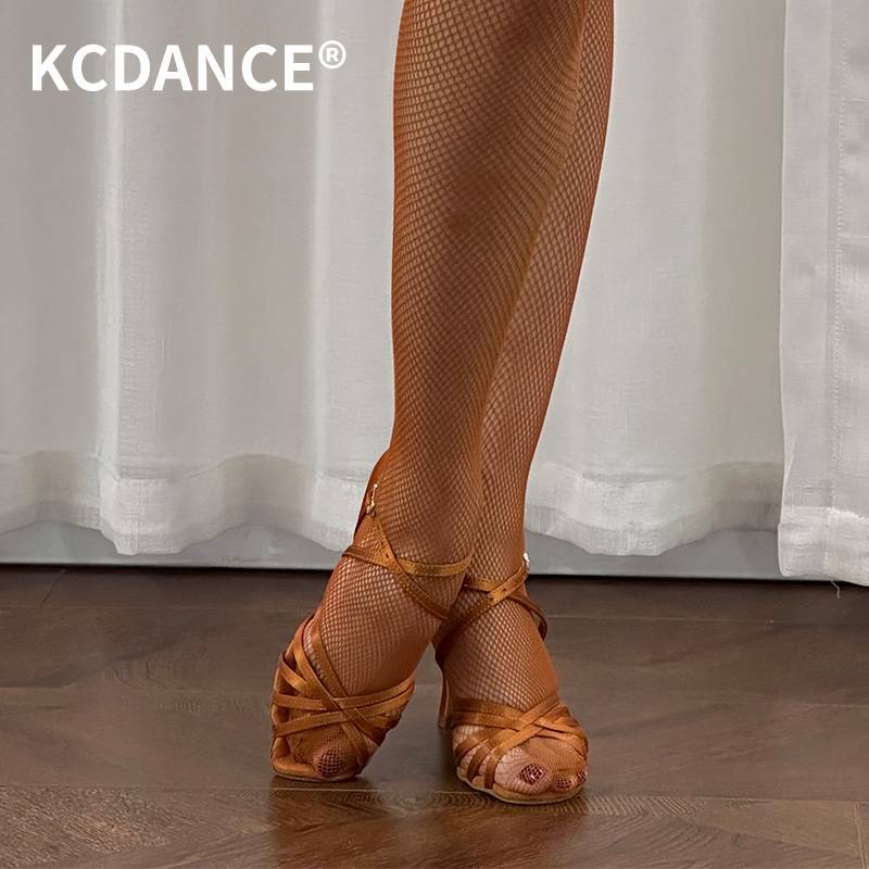 KC professional Latin dance shoes genuine female adult national national standard dance high heel Lunba satin is just soft bottom dance dance shoes