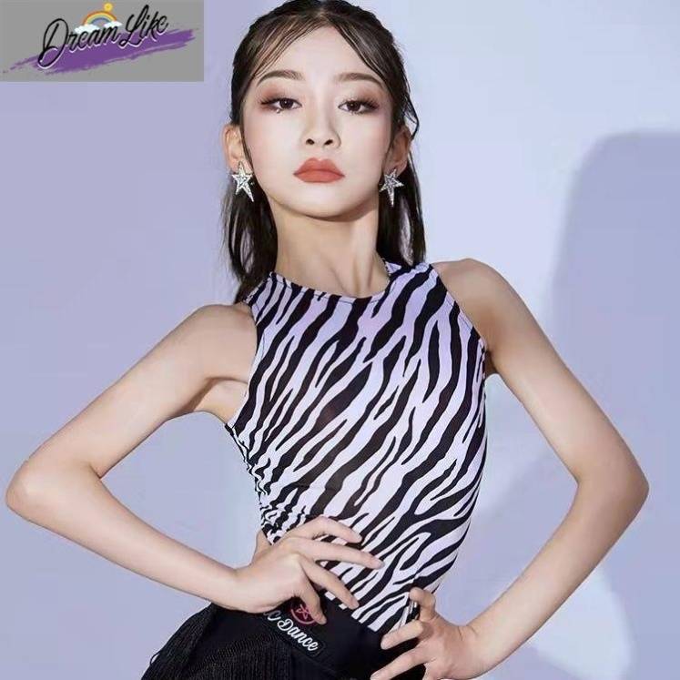 2024 new Latin dance zebra pattern training service daughter -in -law high temperament performance shows thin two -piece tassel skirt