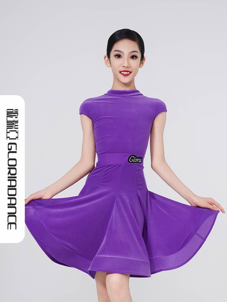 Golita professional Latin dance service girls and children's new high -necked thin velvet split tilted bone test competition regulations