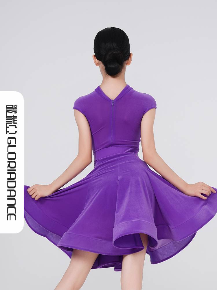 Golita professional Latin dance service girls and children's new high -necked thin velvet split tilted bone test competition regulations