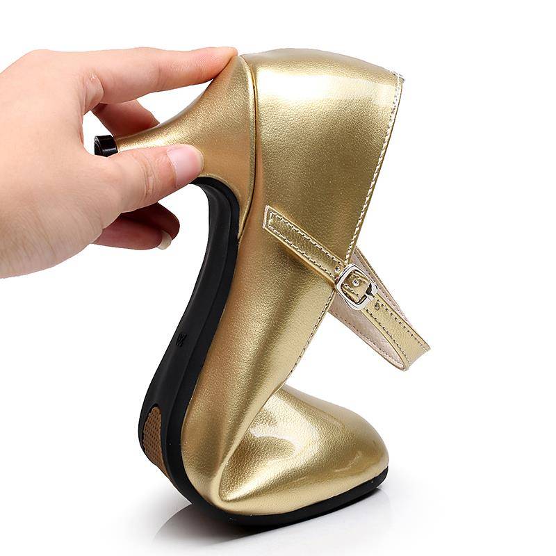 Latin dance shoes women's adult four seasons square friendship dance shoes soft sole shoe women's low, high -heeled silver