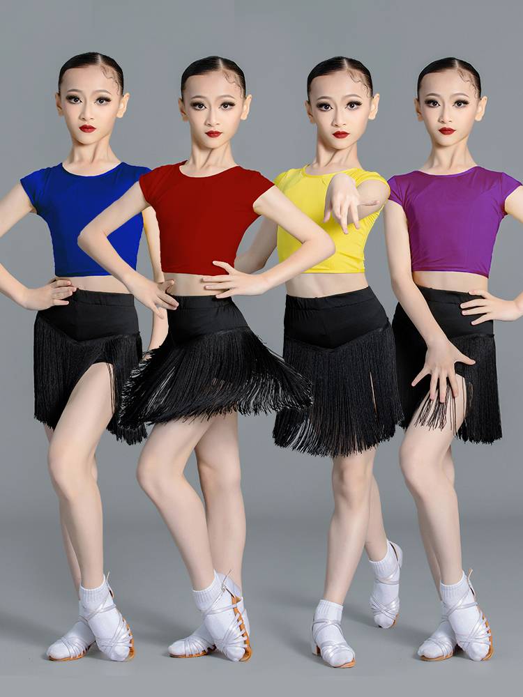 The new 2024 Latin dance service children's and female split body set training service table performance training clothing spring and summer multi -color