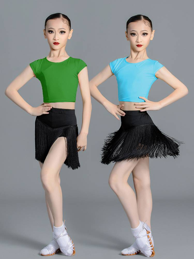 The new 2024 Latin dance service children's and female split body set training service table performance training clothing spring and summer multi -color
