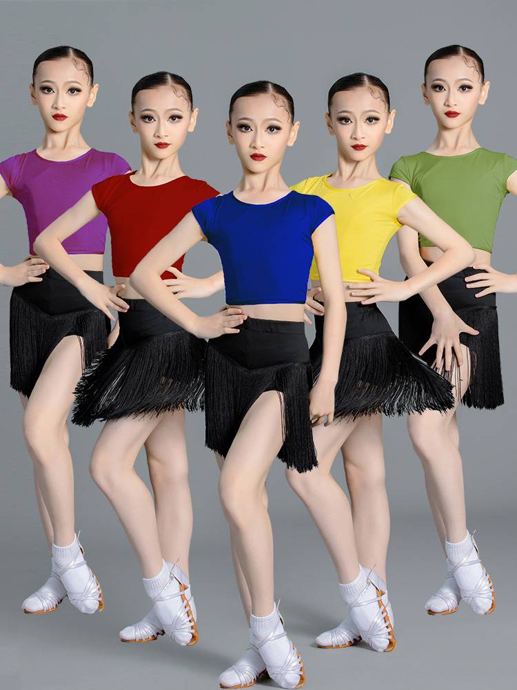 The new 2024 Latin dance service children's and female split body set training service table performance training clothing spring and summer multi -color