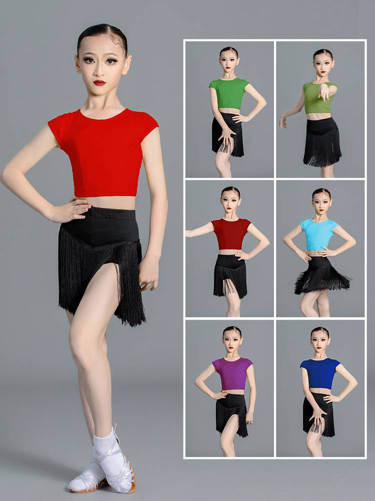 The new 2024 Latin dance service children's and female split body set training service table performance training clothing spring and summer multi -color