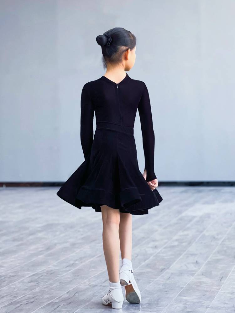 Conny Latin Dance Women's Standard Competition Professional Black Pond Dance Children's Watch Performs Fish Bone Skirts Long Sleeve