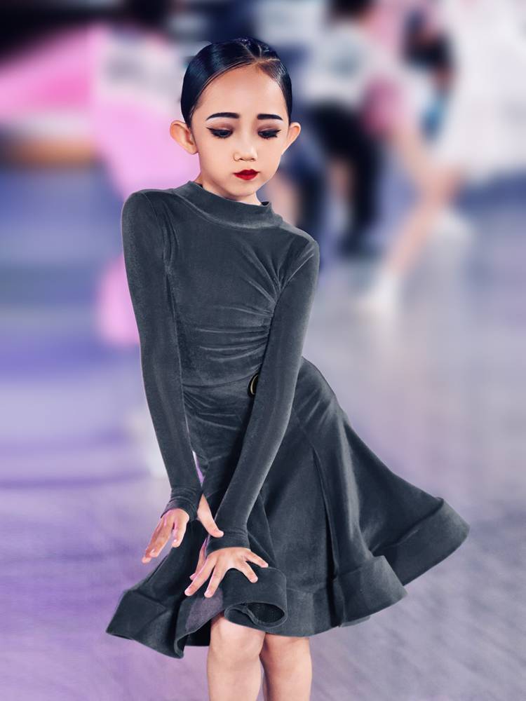 Conny Latin Dance Women's Standard Competition Professional Black Pond Dance Children's Watch Performs Fish Bone Skirts Long Sleeve