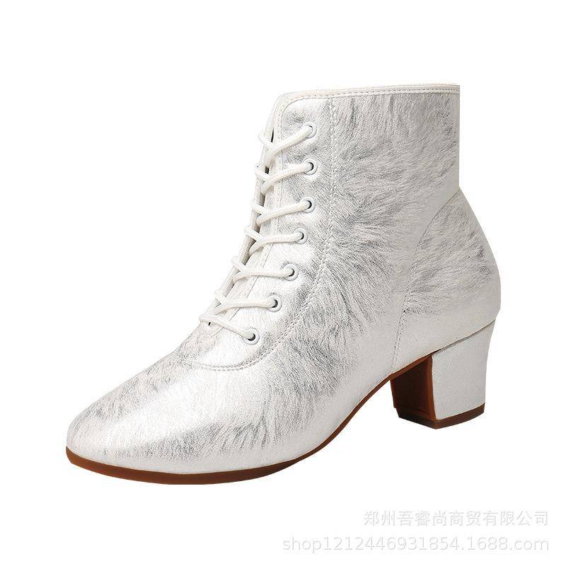 2024 new silver -white high -top Latin dance shoes in the ladies and sailor dance dance dance square dance shoes