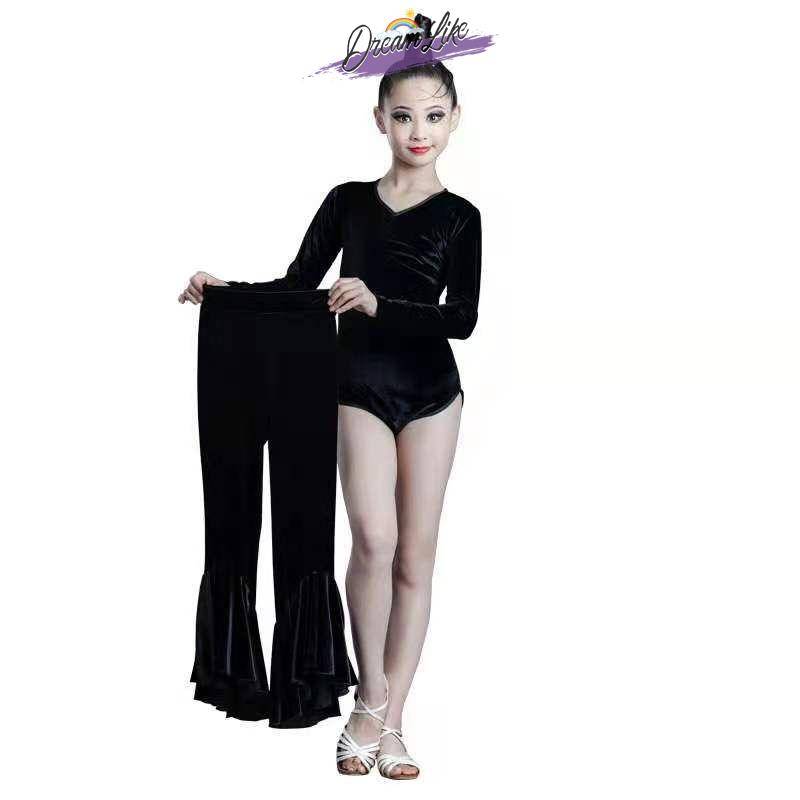Children's Latin dance service girl autumn and winter net red high -end game velvet long sleeve exercise performance show training uniform set