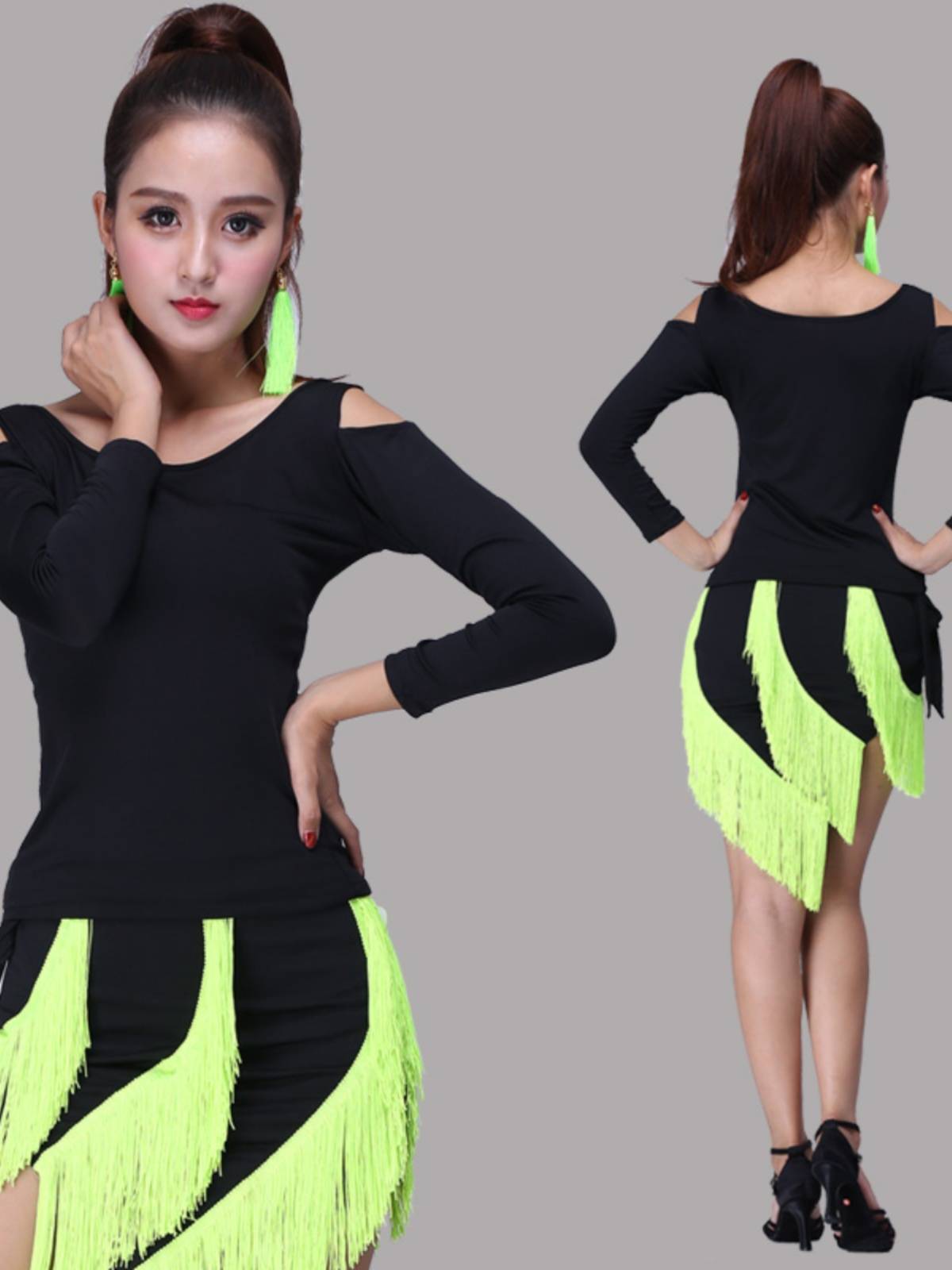 Latin dance long sleeve -shaped body clothes black top dance female professional Lunbachey modern dance training service autumn and winter